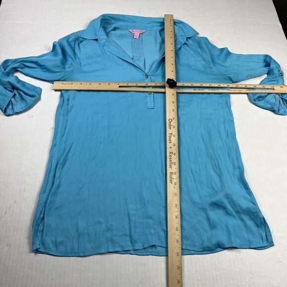 Lilly Pulitzer Womens Blue Long Sleeve Tunic Top Size Small Roll Tab Pullover - Picture 5 of 11